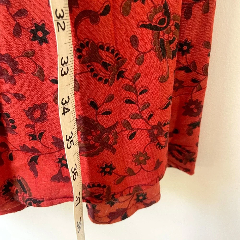 Red Boho Wrap Maxi Skirt L-XL Cotton Festival Hippie Ethnic Eclectic Elephant